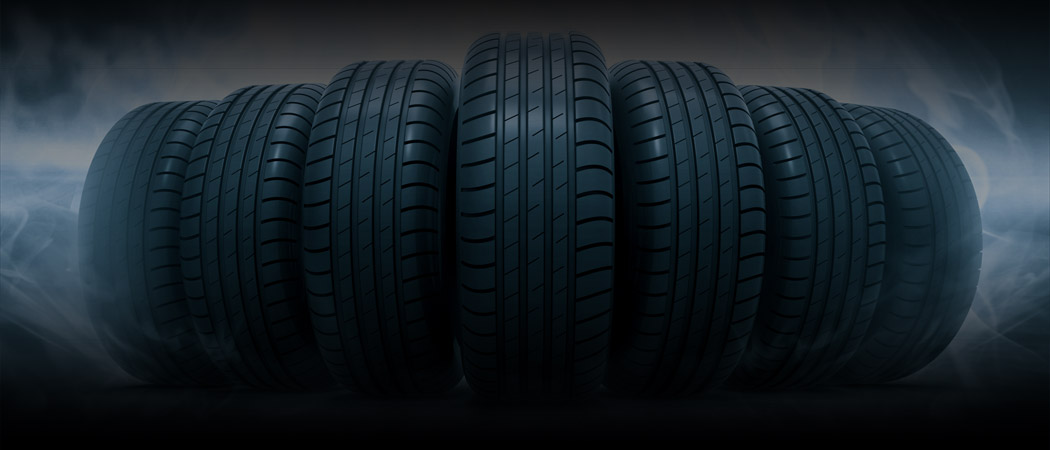 Row of vehicle tyres